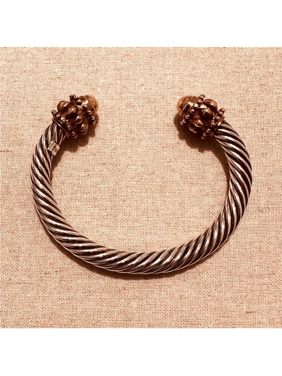Vintage Jewelry - Vintage | Bracelet | Vintage Sterling Silver Cable Cuff Gold Domes | Festival